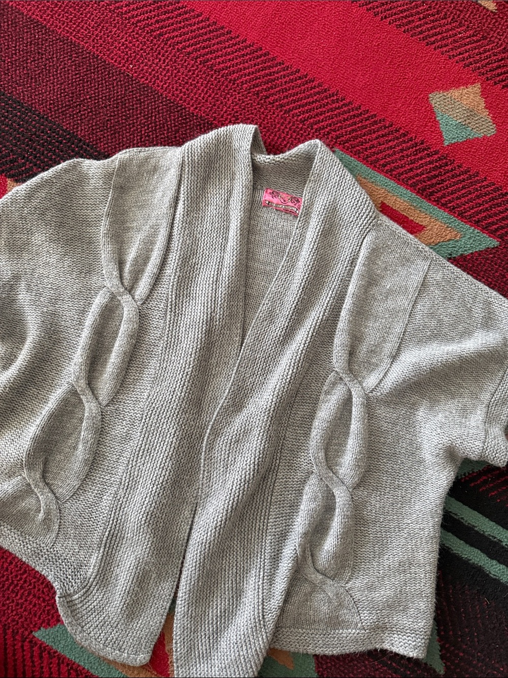 Light Gray Open-Front Cable Knit Women’s Cardigan